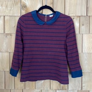 J. Crew Purple Navy Striped Top with Collar